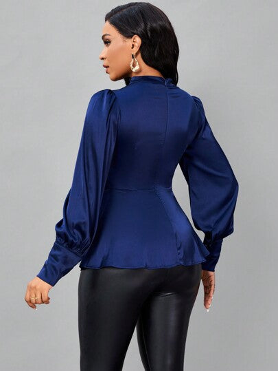 Lantern Sleeve Peplum Blouse