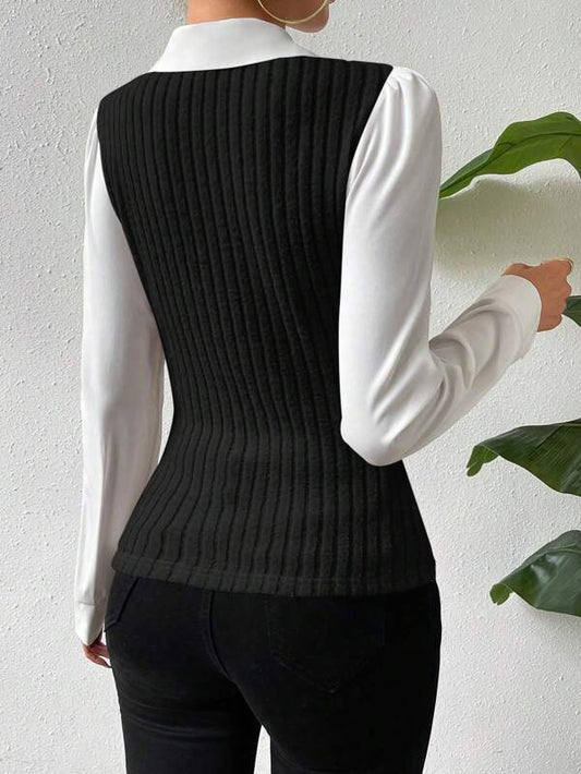 Two Tone Puff Sleeve 2 In 1 Top