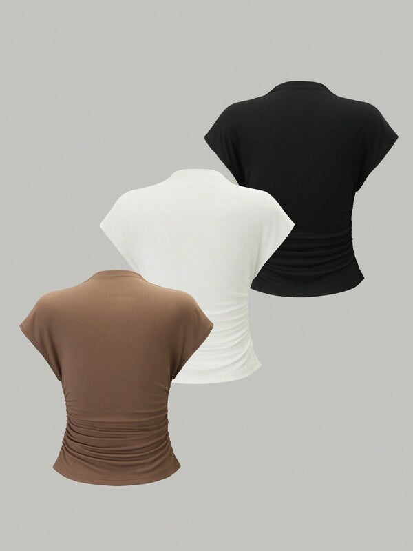 3pcs Stand Collar Batwing Sleeve T-Shirt