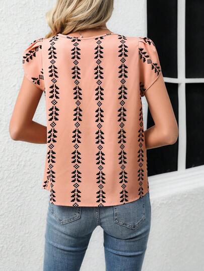 Geometric Print Bardot Sleeve Shirt