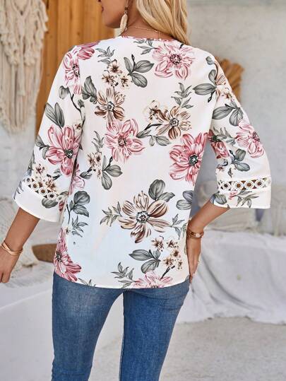Floral Print Shirt With Mid-Length Sleeves