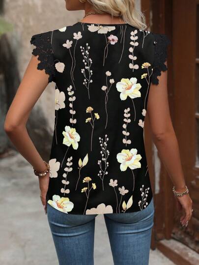 Women's Floral Printed Short Sleeve Shirt