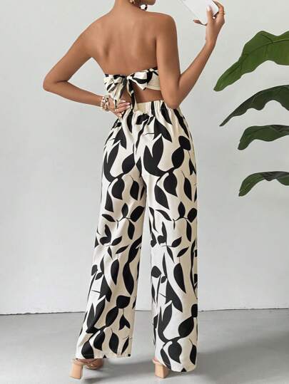 Plant Print Casual 2-Piece Outfit