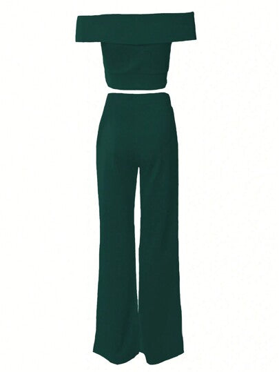 Crop Top And Flared Pants Two Piece Set