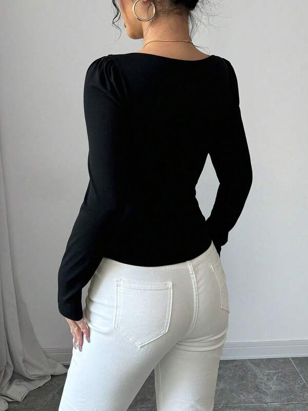 Asymmetric Hem, Apricot Textured Jacquard And Black Knit Top