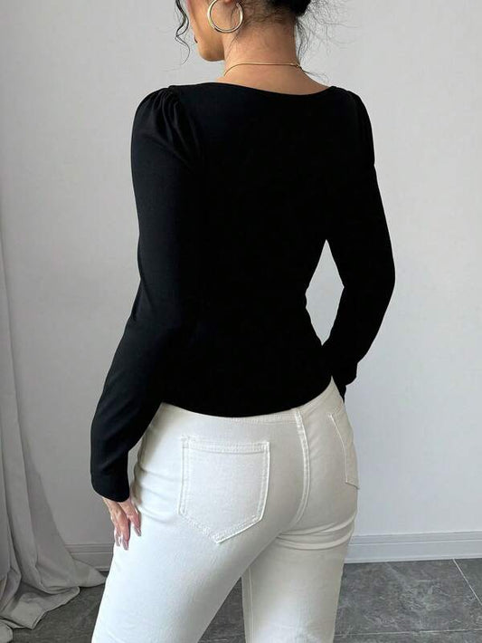 Asymmetric Hem, Apricot Textured Jacquard And Black Knit Top