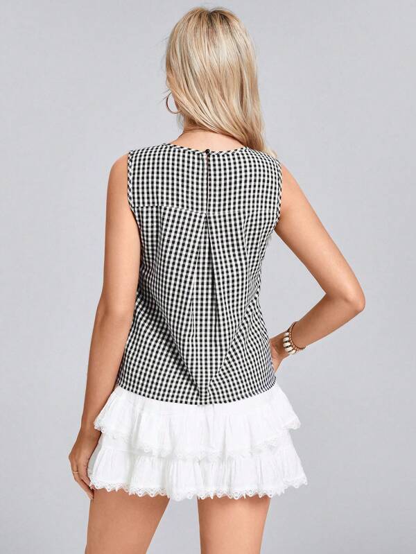 Tie Front Plaid Sleeveless Shirt