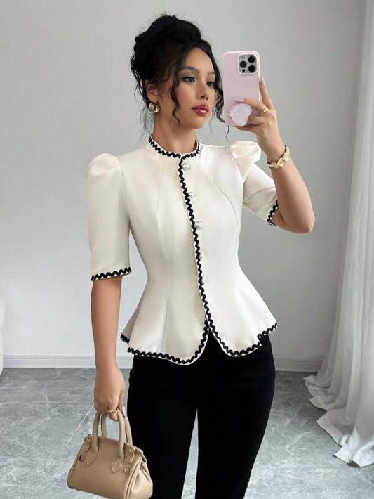 Contrast Trim Short Sleeve Shirt