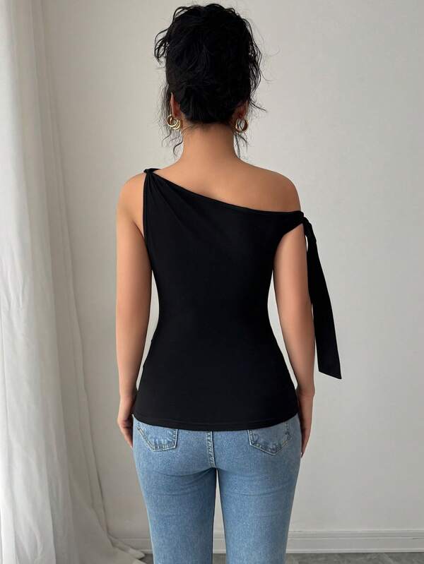Asymmetrical Neck Fitted T-Shirt