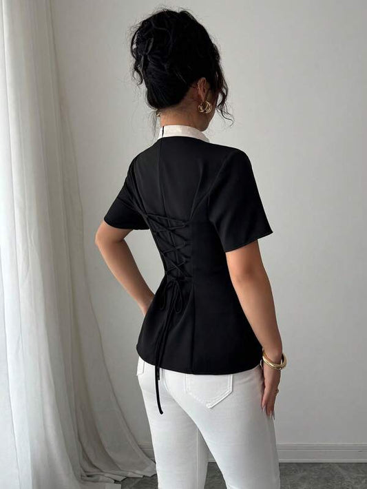 Bowknot Decoration Solid Color Blouse