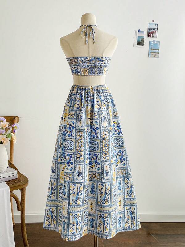 Halter Backless Self-Tie Waist Flare Dress