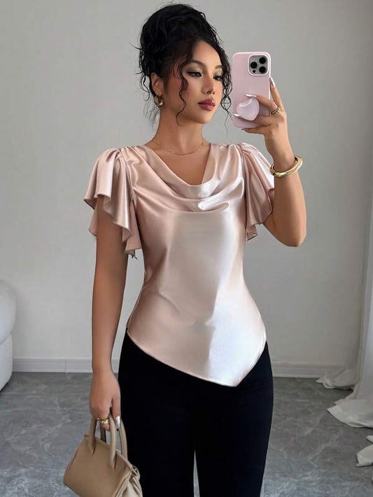 Cap Sleeves Asymmetrical Hem Blouse