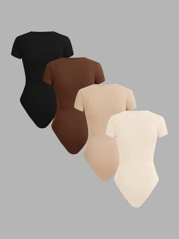 Casual Solid Color Round Neck Short Sleeve Bodysuit