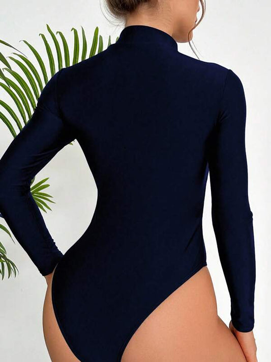 Zipper-Up Fitted One-Piece Swimsuit
