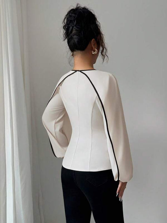 Long Sleeve Contrast Ruffles Blouse