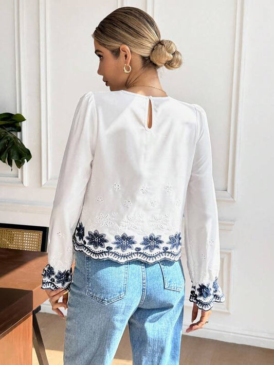 Casual Floral Embroidery Blouse Winter
