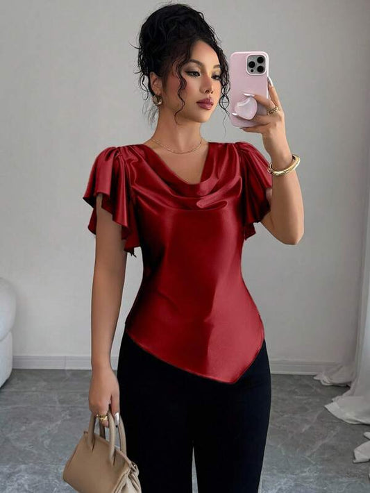 Cap Sleeve Asymmetrical Hem T-Shirt