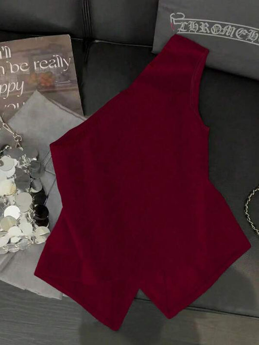 S-Shaped Sexy Oblique Shoulder Metal Buckle Decor Women's Blouse