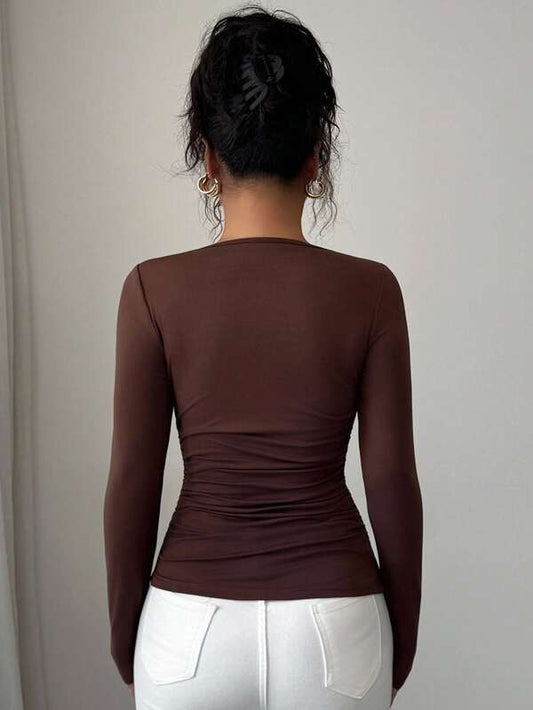 Pleated Asymmetric Collar Short Sleeve T-Shirt