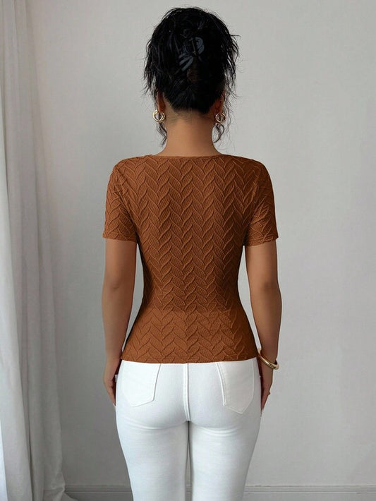 3D Rose Gold Button Decor Short Sleeve T-Shirt