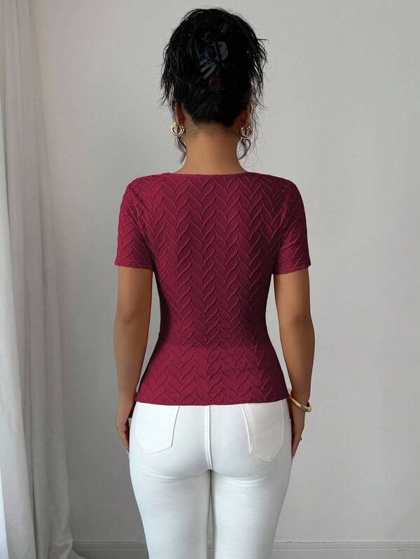 3D Rose Gold Button Decor Short Sleeve T-Shirt