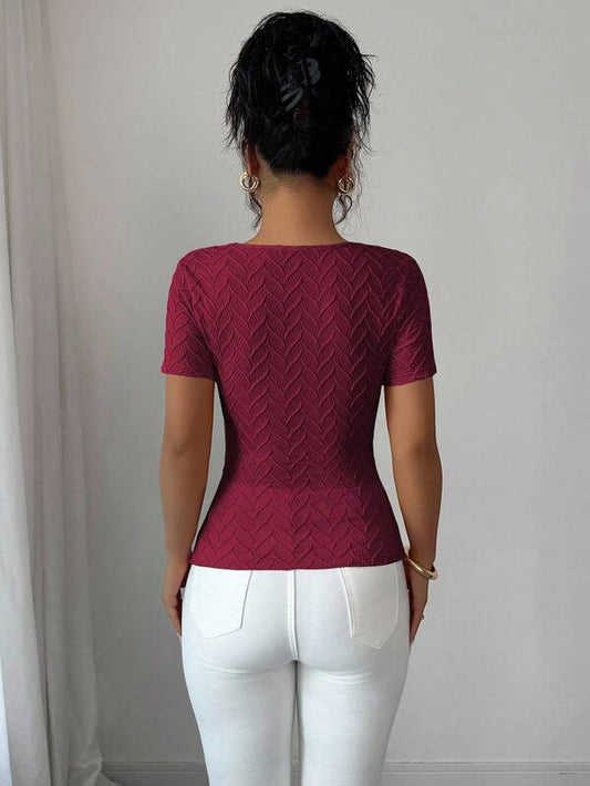 3D Rose Gold Button Decor Short Sleeve T-Shirt