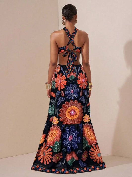 Colorful Halter Neck Dress