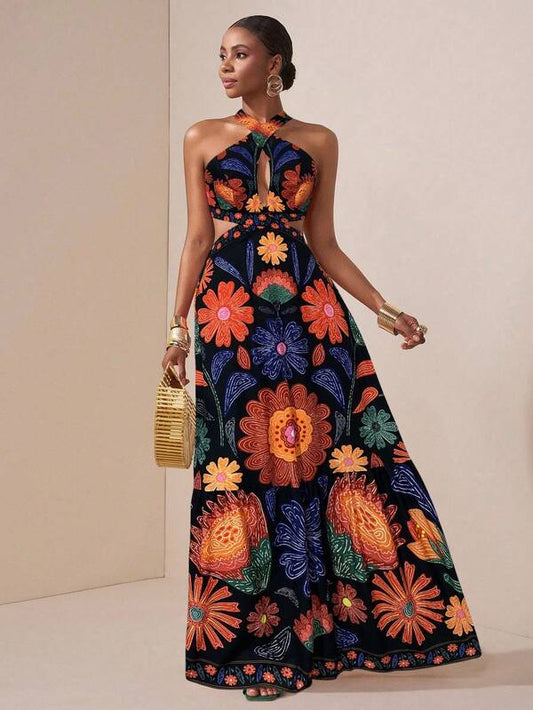 Colorful Halter Neck Dress