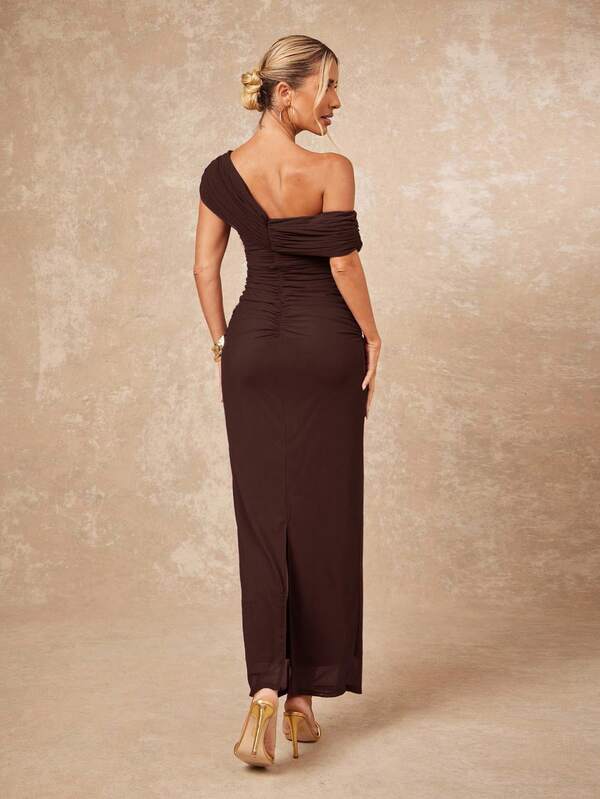 One Shoulder Ruched Decor Fitted Bodycon Dress