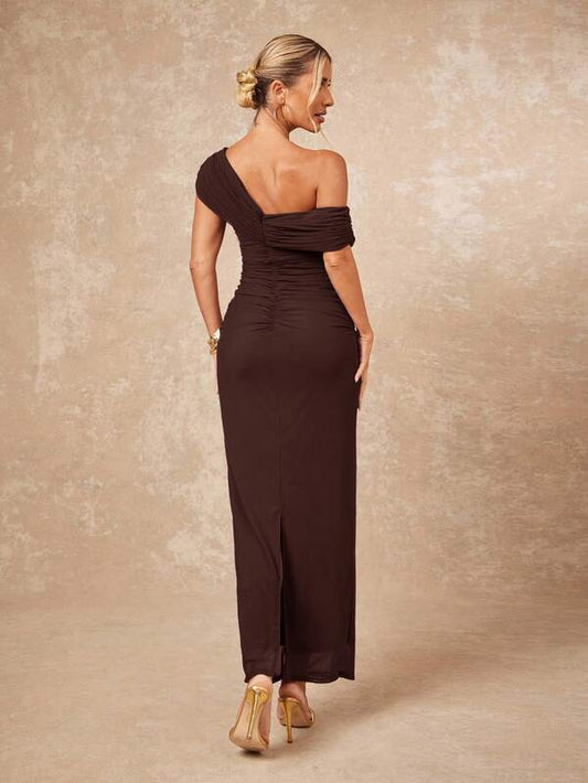 One Shoulder Ruched Decor Fitted Bodycon Dress