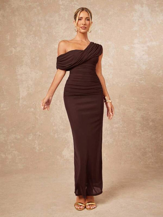 One Shoulder Ruched Decor Fitted Bodycon Dress