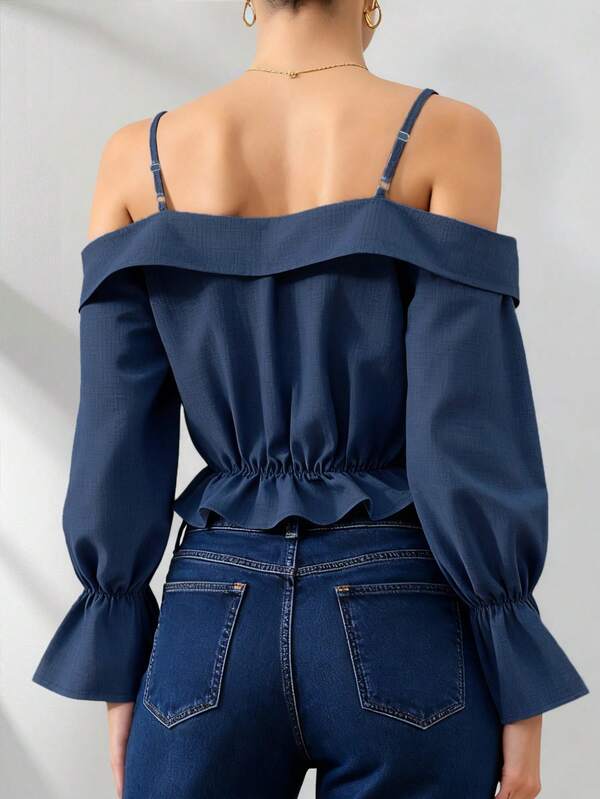 Off-Shoulder Cinched Waist Fashionable Blouse