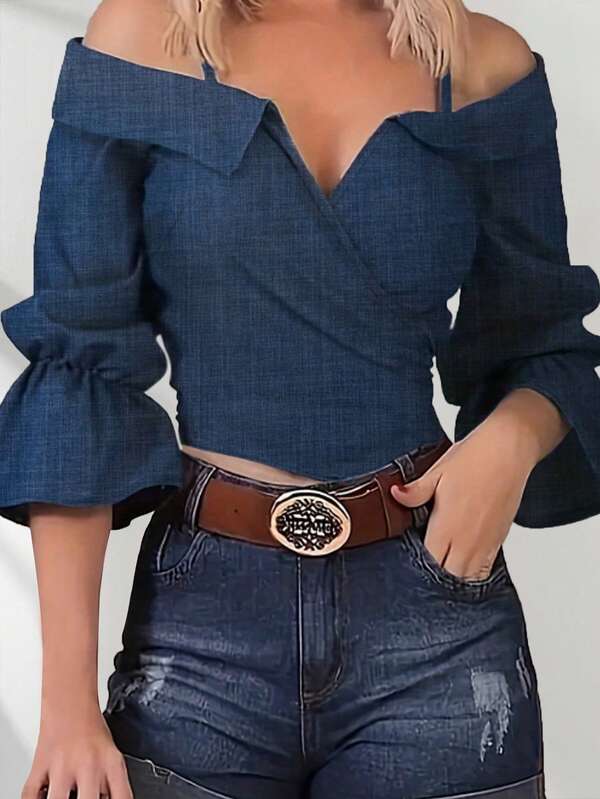 Off-Shoulder Cinched Waist Fashionable Blouse