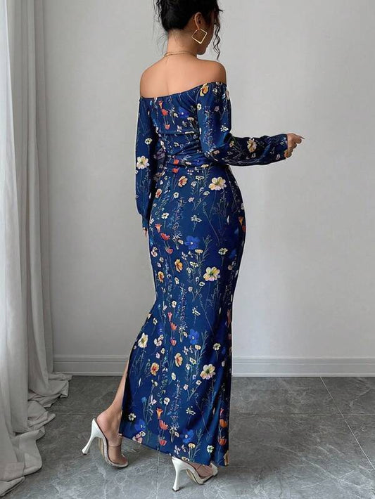 Bodycon High Slit Lantern Sleeve Dress