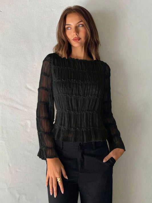 Chiffon Lace Patchwork Apricot Blouse