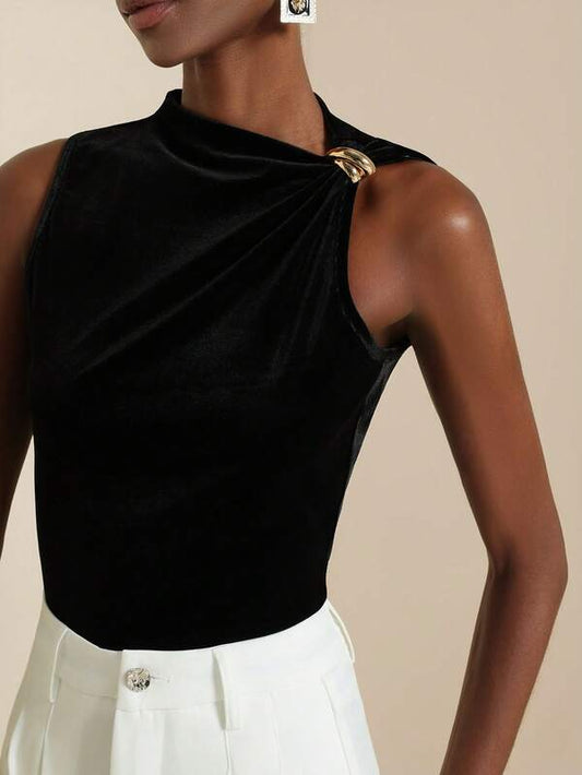 Solid Color Velvet Top with Metallic