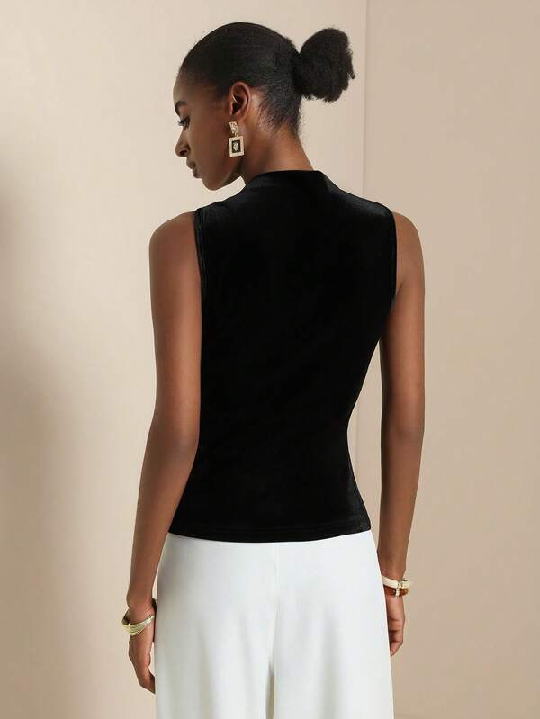 Solid Color Velvet Top with Metallic