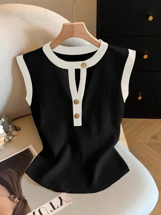 Casual Summer Button Front Cap Sleeves T-Shirt