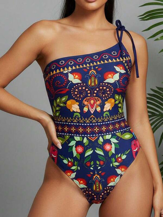 Bohemian Print Lace-Up Swimsuit