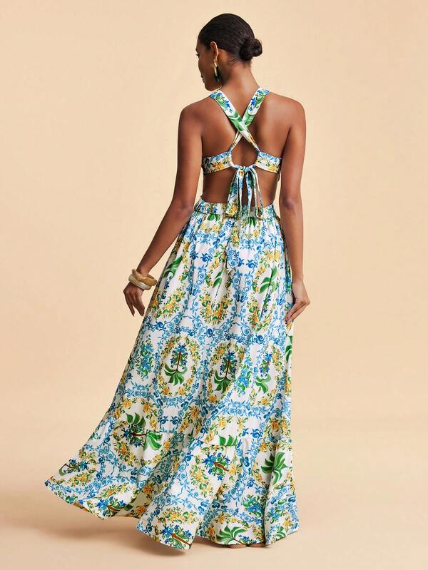 Maxi Halter Floral Print Dress