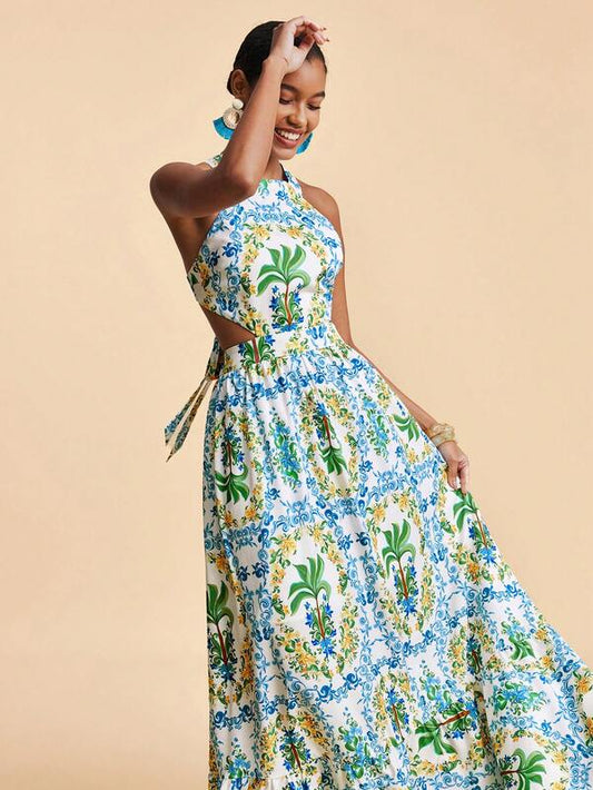 Maxi Halter Floral Print Dress