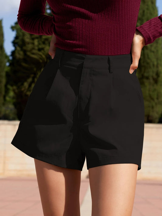 High Waist Plicated Detail Shorts