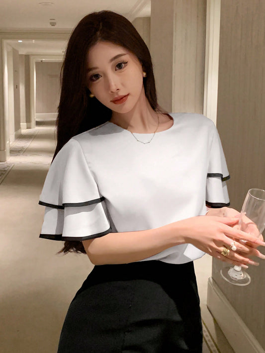 Ruffle Sleeve Short Sleeve Blouse
