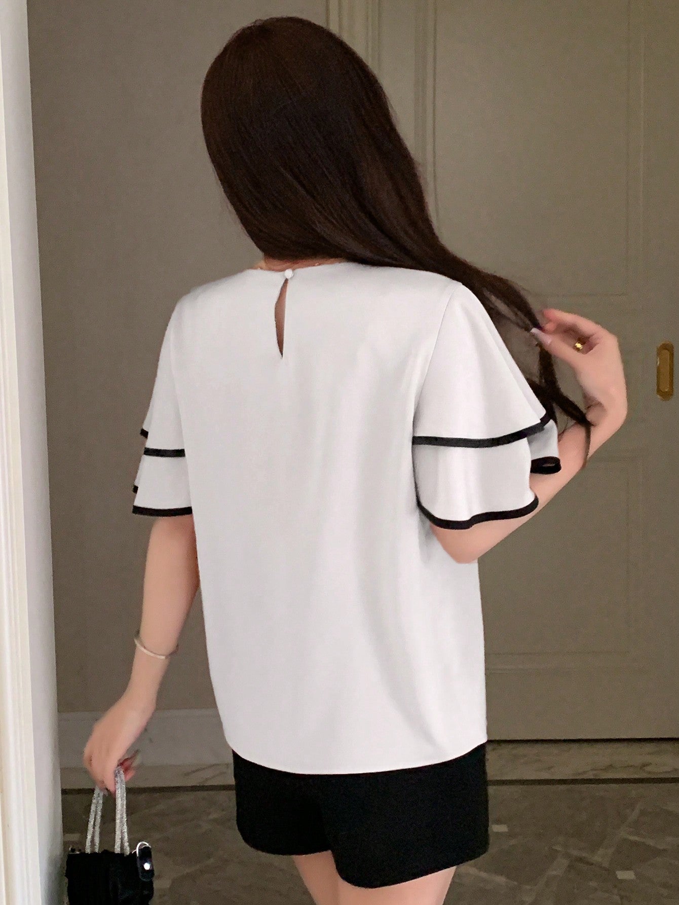 Ruffle Sleeve Short Sleeve Blouse