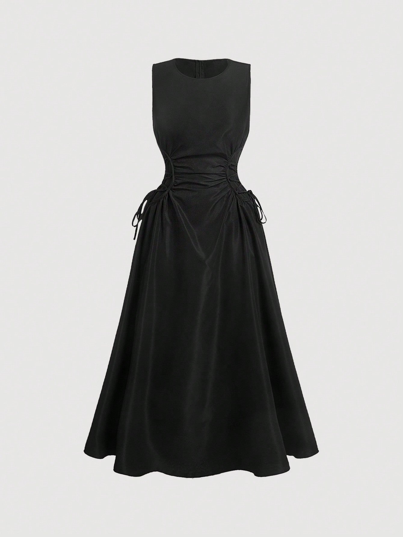 Black Solid Ruched Detail Long Dress