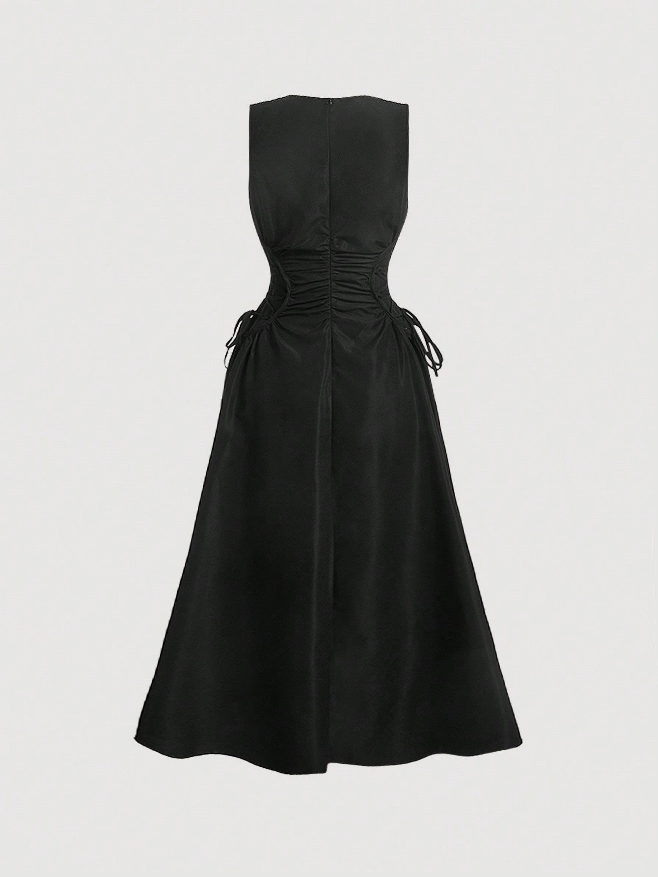 Black Solid Ruched Detail Long Dress