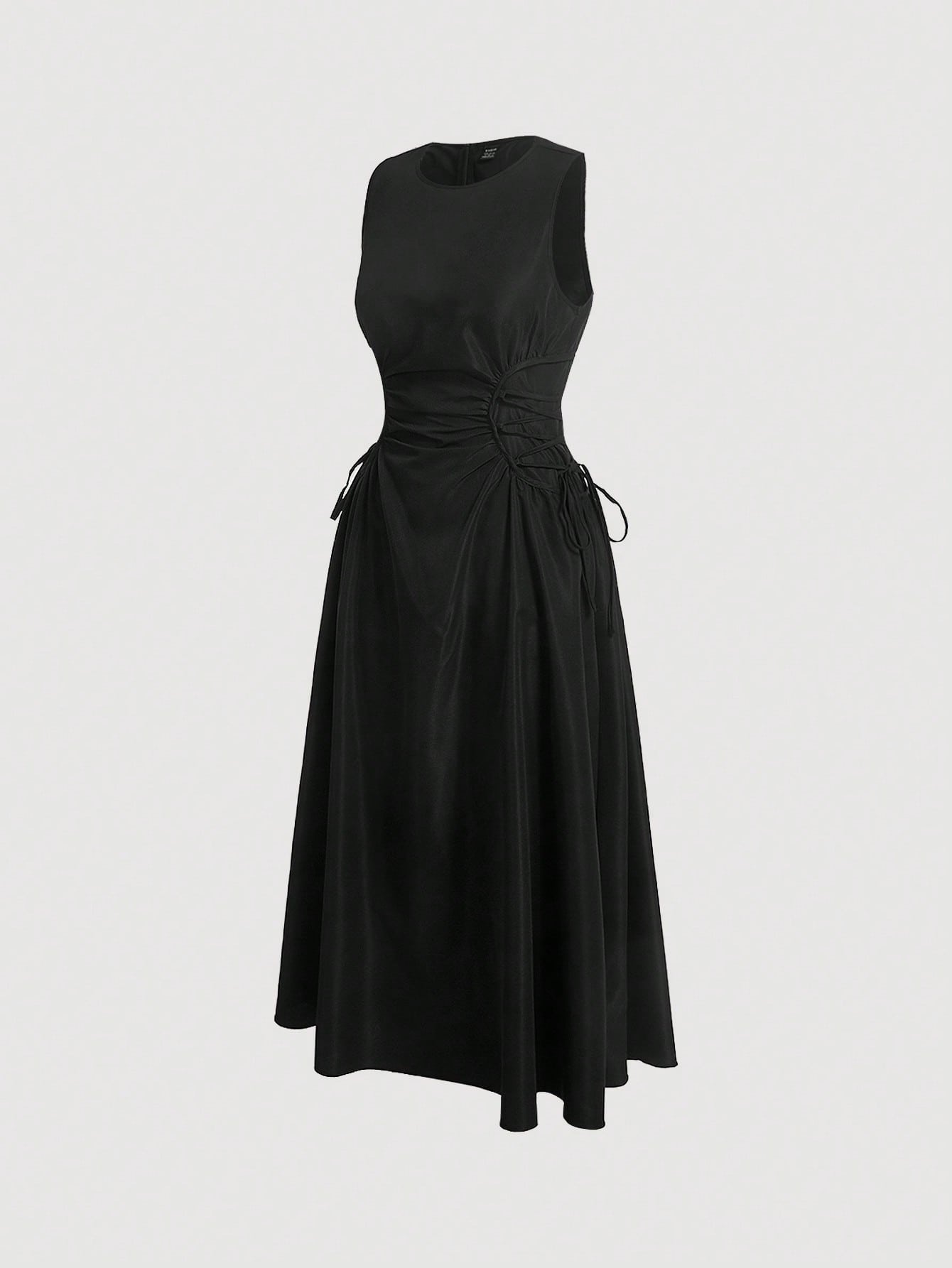 Black Solid Ruched Detail Long Dress