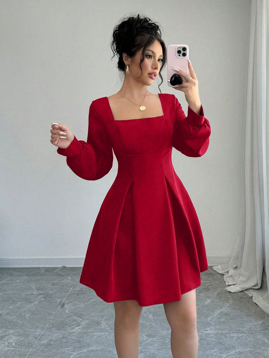 Tie Waist Solid Color Dress
