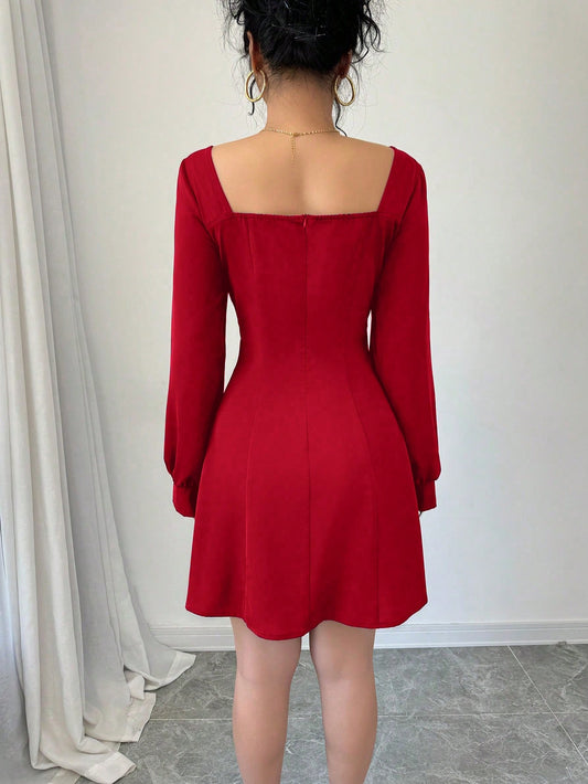 Tie Waist Solid Color Dress