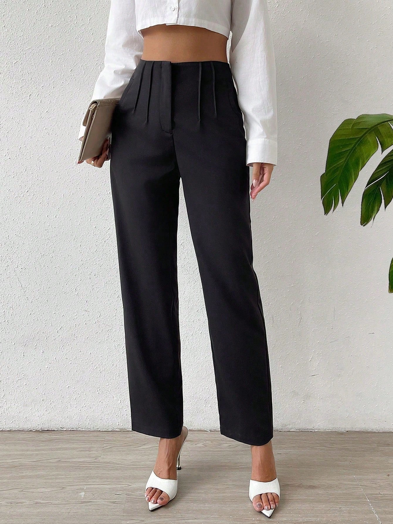 Pleated Straight Leg Pants